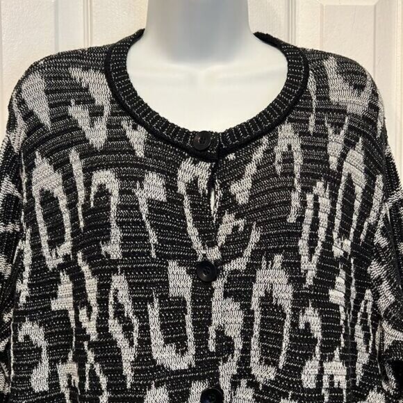 Olsen Europe Black White Patterned Cardigan Size M 10 - Picture 2 of 14